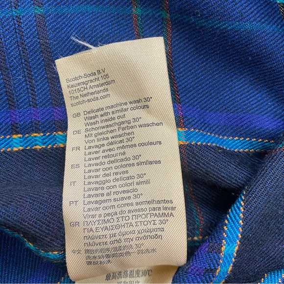 Scotch & Soda Long Sleeve Button Up Shirt Mens Large Checkered Purple - Picture 10 of 12